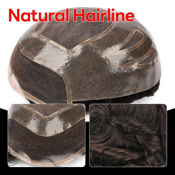 Generisk toupee for menn hårsystem fransk blonder front herre toupee europeisk menneskehår stykke fint mono hår erstatningssystem (3# mørkebrun, 8x10 ""-120% middels lys til middels tetthet)