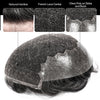 Sveitsisk blonder toupee for menn hårstykke europeisk humanhair erstatningssystem blonder front menn toupee blekepåde hårstykke. (320# mørkebrun med 20% grå, 6x8 "-100% lysmed-lys-tetthet)