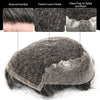Sveitsisk blonder toupee for menn hårstykke europeisk humanhair erstatningssystem blonder front menn toupee blekepåde hårstykke. (320# mørkebrun med 20% grå, 6x8 "-100% lysmed-lys-tetthet)
