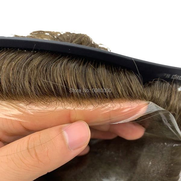 Skin Base Men Toupee Strong Knot Hair Replacement Undetectable Front Hair Line