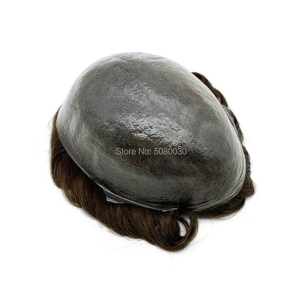 Skin Base Men Toupee Strong Knot Hair Replacement Undetectable Front Hair Line