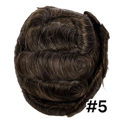 Mens Toupee Human Hair Piece Wigs Replacement System Full Swiss Lace Bleached Knot