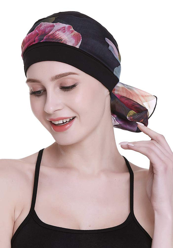Elegant Chemo Cap With Silky Scarfs For Cancer Women Hair Loss Sleep Beanie