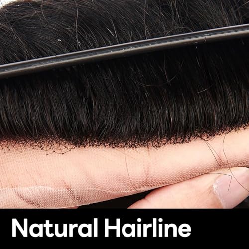 Mens Toupee Human Hair Piece Wigs Replacement System Full Swiss Lace Bleached Knot