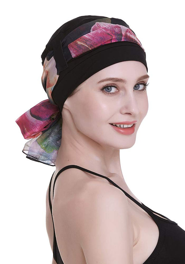 Elegant Chemo Cap With Silky Scarfs For Cancer Women Hair Loss Sleep Beanie