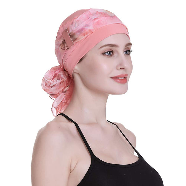 Elegant Chemo Cap With Silky Scarfs For Cancer Women Hair Loss Sleep Beanie