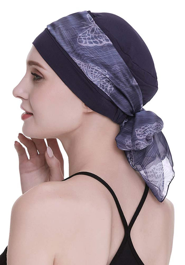 Elegant Chemo Cap With Silky Scarfs For Cancer Women Hair Loss Sleep Beanie