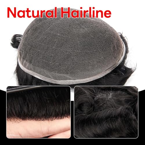 Mens Toupee Human Hair Piece Wigs Replacement System Full Swiss Lace Bleached Knot