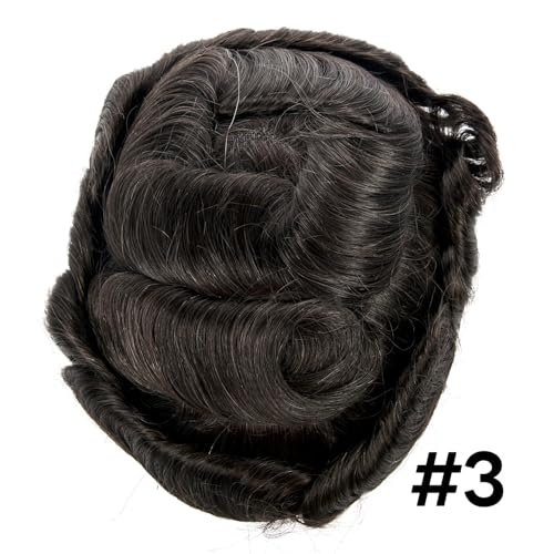 Mens Toupee Human Hair Piece Wigs Replacement System Full Swiss Lace Bleached Knot