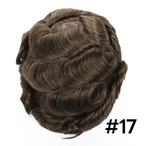Mens Toupee Human Hair Piece Wigs Replacement System Full Swiss Lace Bleached Knot