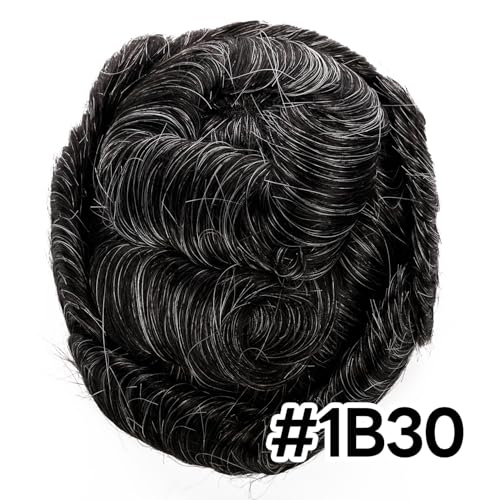 Mens Toupee Human Hair Piece Wigs Replacement System Full Swiss Lace Bleached Knot