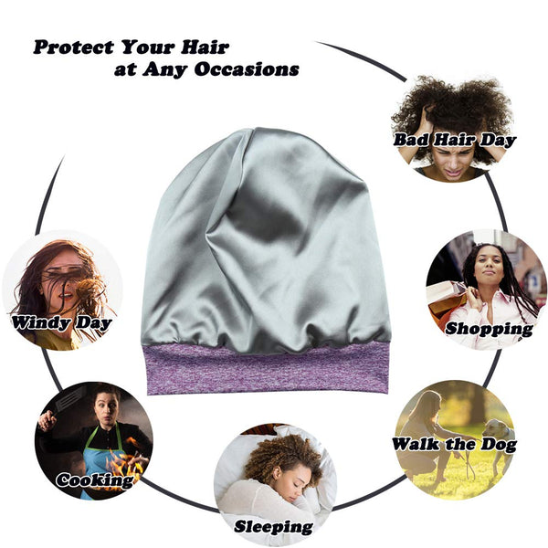 FocusCare Satin Lined Sleep Slouchy Cap Curly Girl Slap Headwear Gifts for Frizzy Hair Women
