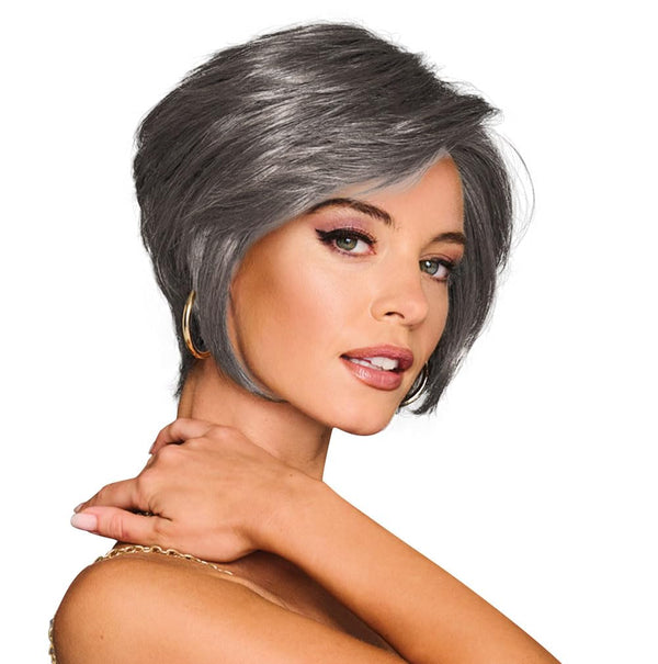GABOR Best In Class Layered Chin-Length Boycut Wig by Hairuwear, Average Cap, GF56-60 Silver