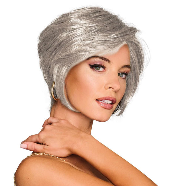 GABOR Best In Class Layered Chin-Length Boycut Wig by Hairuwear, Average Cap, GF56-60 Silver