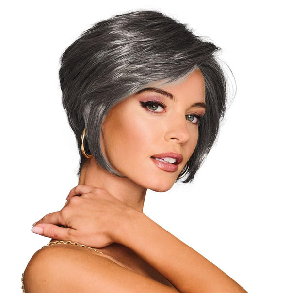 GABOR Best In Class Layered Chin-Length Boycut Wig by Hairuwear, Average Cap, GF56-60 Silver