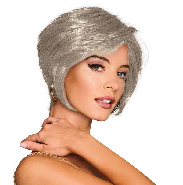 GABOR Best In Class Layered Chin-Length Boycut Wig by Hairuwear, Average Cap, GF56-60 Silver