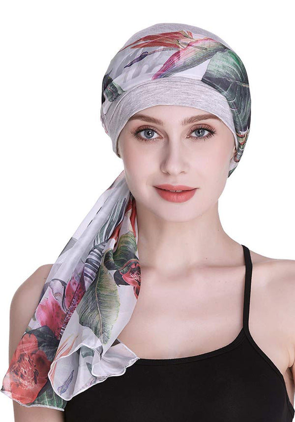 Elegant Chemo Cap With Silky Scarfs For Cancer Women Hair Loss Sleep Beanie