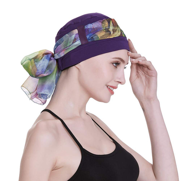 Elegant Chemo Cap With Silky Scarfs For Cancer Women Hair Loss Sleep Beanie