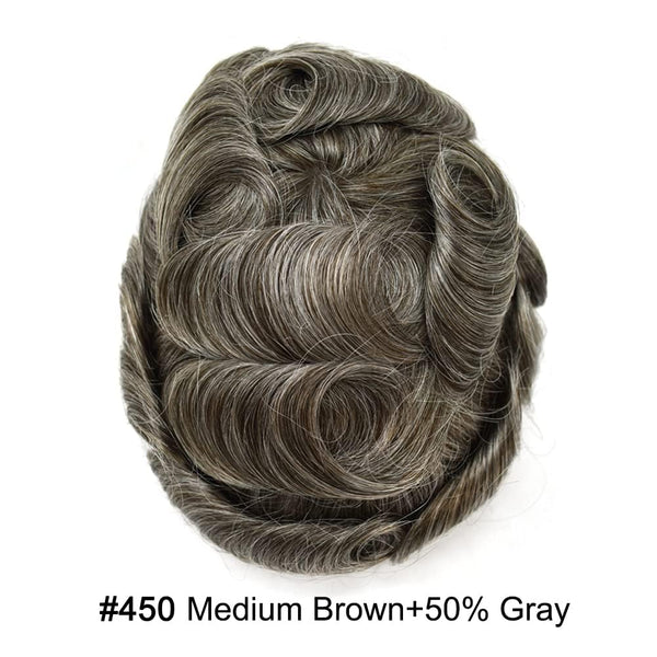 Human Hair Men's Hair Replacement System Full Swiss Lace Front Undetectable Breathable Men's Toupee (5# Medium Light Brown, 8x10-100% Light Med-Light Density)