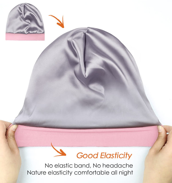 FocusCare Satin Lined Sleep Slouchy Cap Curly Girl Slap Headwear Gifts for Frizzy Hair Women