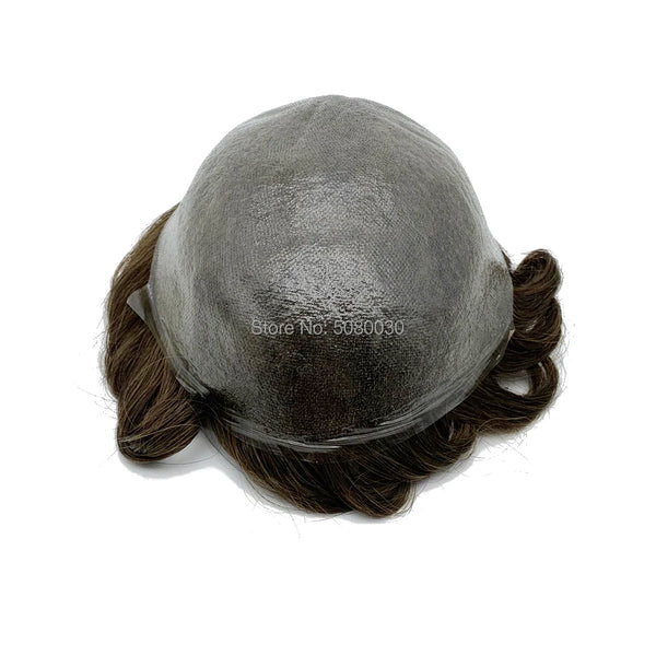 Skin Base Men Toupee Strong Knot Hair Replacement Undetectable Front Hair Line