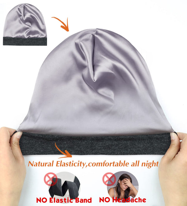 FocusCare Satin Lined Sleep Slouchy Cap Curly Girl Slap Headwear Gifts for Frizzy Hair Women