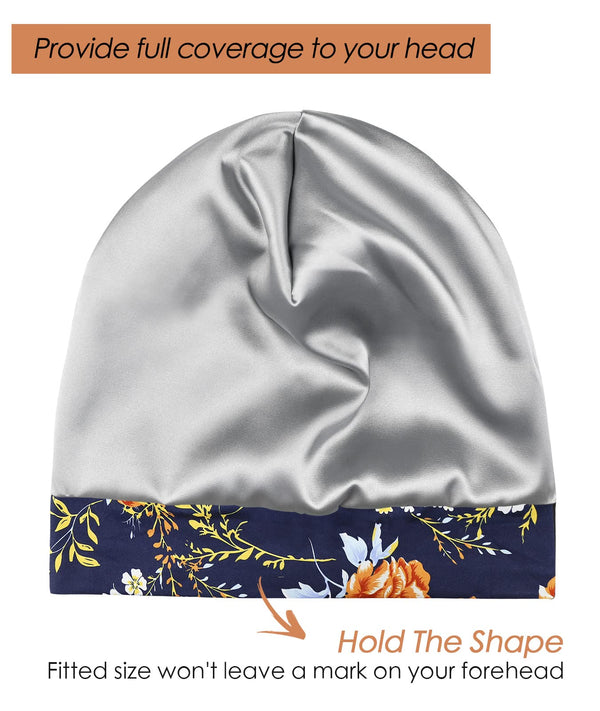 FocusCare Satin Lined Sleep Slouchy Cap Curly Girl Slap Headwear Gifts for Frizzy Hair Women