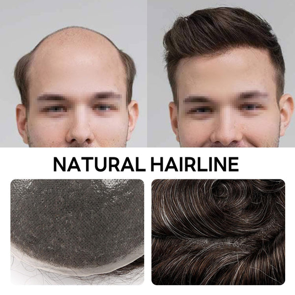 Menn toupee hårsystem menneskehår erstatning for menn 0,04 mm ultra tynn hud toupee for menn v-looped hårstykke (220# mørkest brun med 20% grå, 8x10 "-100% lys med-lys tetthet)