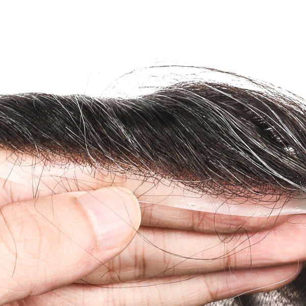 Menn toupee hårsystem menneskehår erstatning for menn 0,04 mm ultra tynn hud toupee for menn v-looped hårstykke (220# mørkest brun med 20% grå, 8x10 "-100% lys med-lys tetthet)