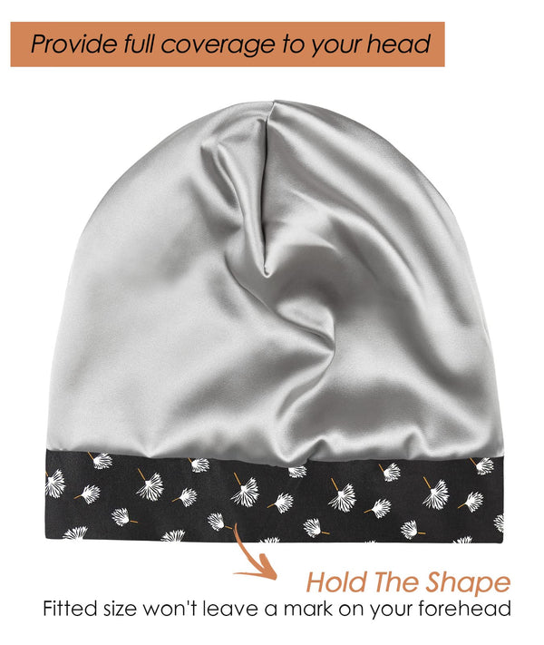 FocusCare Satin Lined Sleep Slouchy Cap Curly Girl Slap Headwear Gifts for Frizzy Hair Women