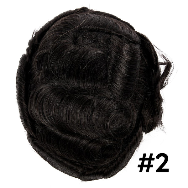 Toupee For Men Hair Replacement Systems Men Hair Systems French Lace Mens Toupee Human Hair Piece Bleached Knots Short Wavy (1B# Off Black,6X9-100% Medium light to medium density)