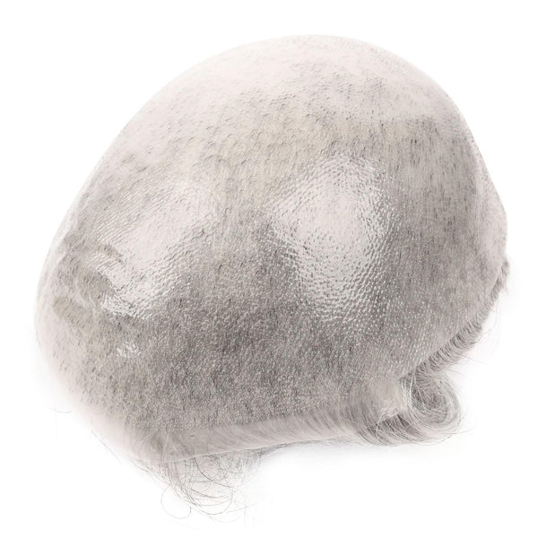 Menn toupee hårsystem menneskehår erstatning for menn 0,04 mm ultra tynn hud toupee for menn v-looped hårstykke (220# mørkest brun med 20% grå, 8x10 "-100% lys med-lys tetthet)