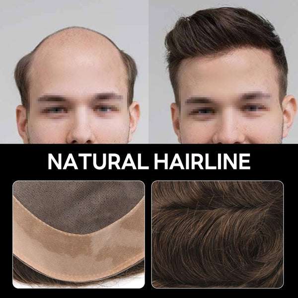 Generic Hair System For Men Toupee Fine Mono Hair Piece European Human Hair Replacement NPU Skin Around Toupee For Men (5# Medium Light Brown, 8x10""-120% Medium Light to Medium Density)