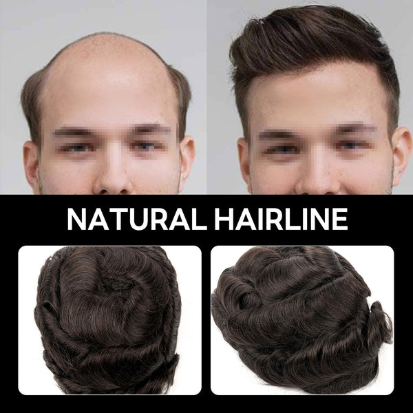 Blavzehair Mens Toupee Swiss Lace Hairpieces European HumarHair Replacement System Natural Hairline Toupee for Men Lacenter with Pu Men Hair System. (1B# OFF BLACK, 6"X9).