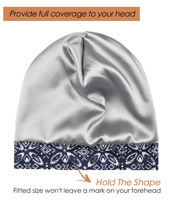 FocusCare Satin Lined Sleep Slouchy Cap Curly Girl Slap Headwear Gifts for Frizzy Hair Women