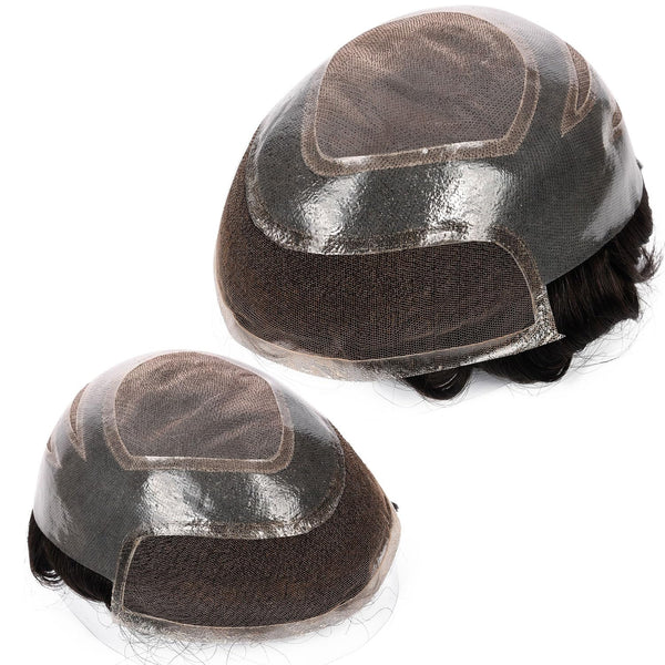 Generisk toupee for menn hårsystem fransk blonder front herre toupee europeisk menneskehår stykke fint mono hår erstatningssystem (1b# av svart, 8x10 ""-120% middels lys til middels tetthet)