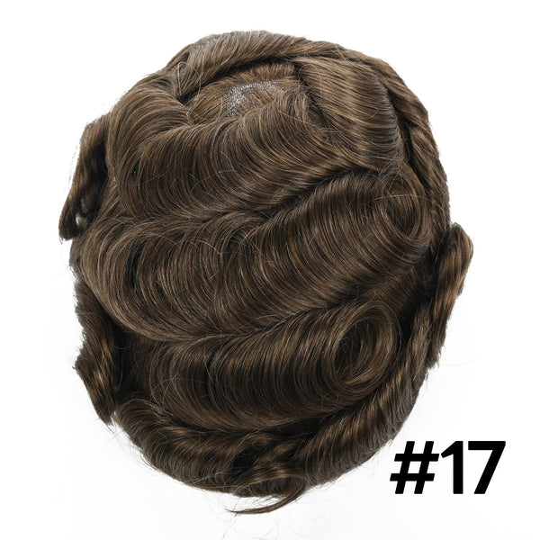 Generic French Lace Mens Toupee Poly Pu Around Toupee for Men Hair Piece European Human Hair Replacement System (17# Dark Ash Blonde, 7x9""-120% Medium Light to Medium Density)