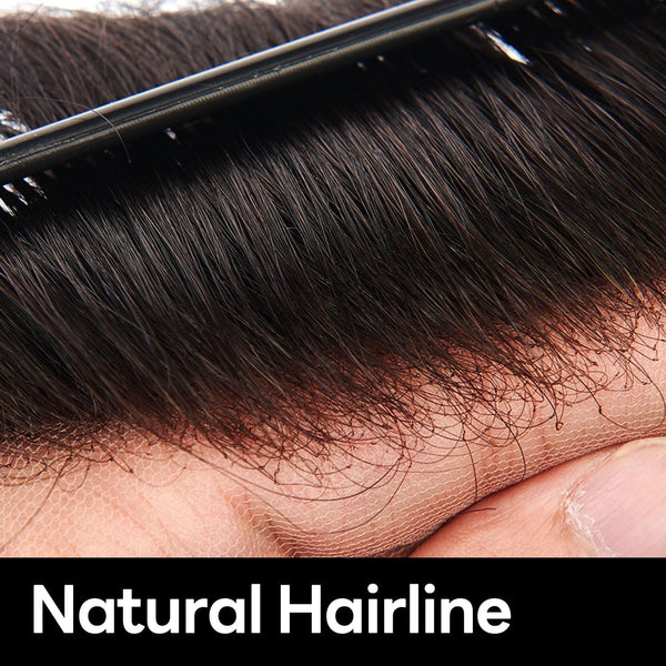 Toupee For Men Hair Replacement Systems Men Hair Systems French Lace Mens Toupee Human Hair Piece Bleached Knots Short Wavy (1B# Off Black,6X9-100% Medium light to medium density)