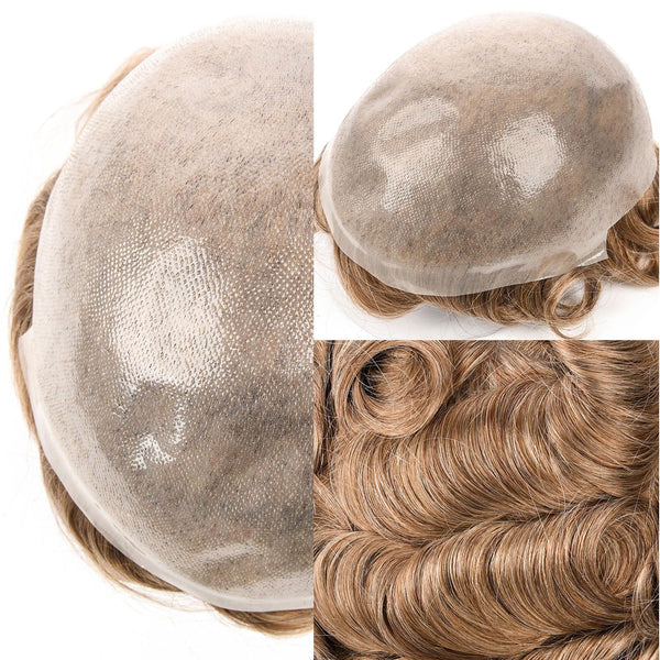 Menn toupee hårsystem Ultra tynn hudhårstykke europeisk menneskehår erstatning 0,02-0,10 mm v-loop toupee for menn. (2# Darkest Brown, 8x10-0.06mm-0.08mm V-loop)