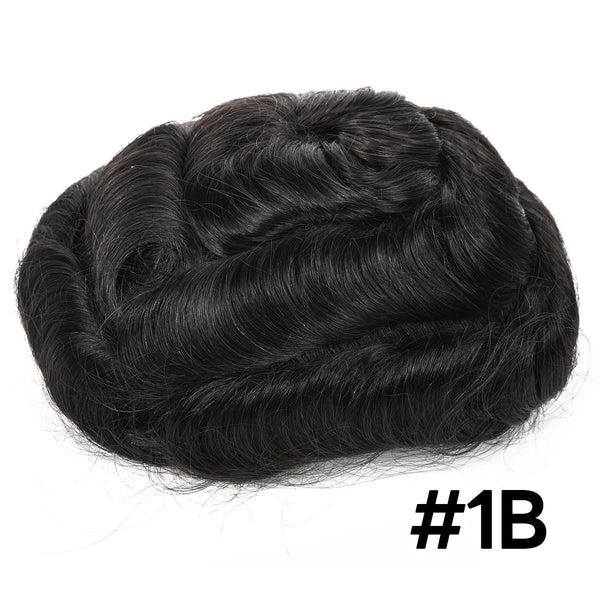 Blavzehair Mens Toupee Swiss Lace Hairpieces European HumarHair Replacement System Natural Hairline Toupee for Men Lacenter with Pu Men Hair System. (1B# OFF BLACK, 6"X9).
