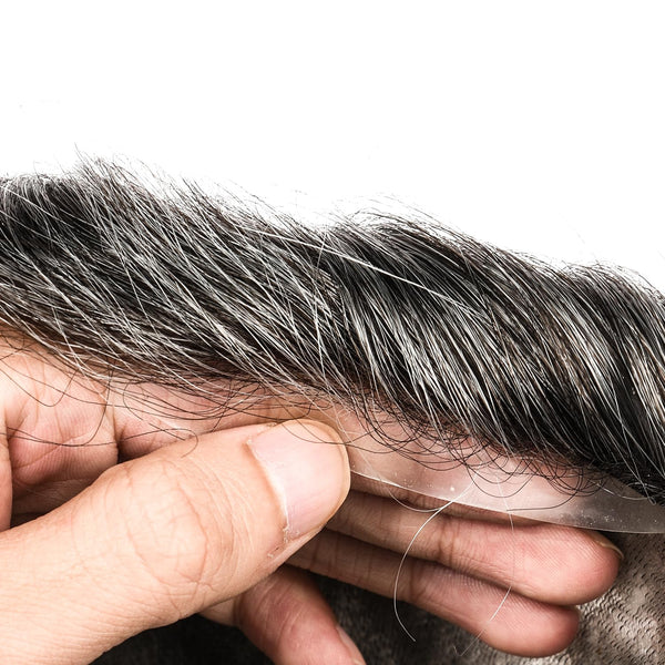Menn toupee hårsystem Ultra tynn hudhårstykke europeisk menneskehår erstatning 0,02-0,10 mm v-loop toupee for menn. (2# Darkest Brown, 8x10-0.06mm-0.08mm V-loop)