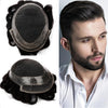 Toupee for menn hår erstatningssystem sveitsisk blonder menn toupee europeisk menneskehår hd blonder hårsystem poly hud pu rundt menn hårstykke. (Nr. 1 Jet Black, 7x9 "-100% Light Med-Light Density)