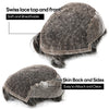 Swiss Lace Toupee for Men Hairpiece European Humanhair Replacement System Lace Front Men Toupee BleachedKnot Hairpiece. (320# Dark Brown with 20% Grey, 6x8"-100% Light Med-Light Density)