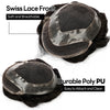 Toupee for menn hår erstatningssystem sveitsisk blonder menn toupee europeisk menneskehår hd blonder hårsystem poly hud pu rundt menn hårstykke. (Nr. 1 Jet Black, 7x9 "-100% Light Med-Light Density)