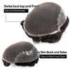 Swiss Lace Toupee for Men Hairpiece European Humanhair Replacement System Lace Front Men Toupee BleachedKnot Hairpiece (310# Dark Brown with 10% Grey, 8x10"-100% Light Med-Light Density)