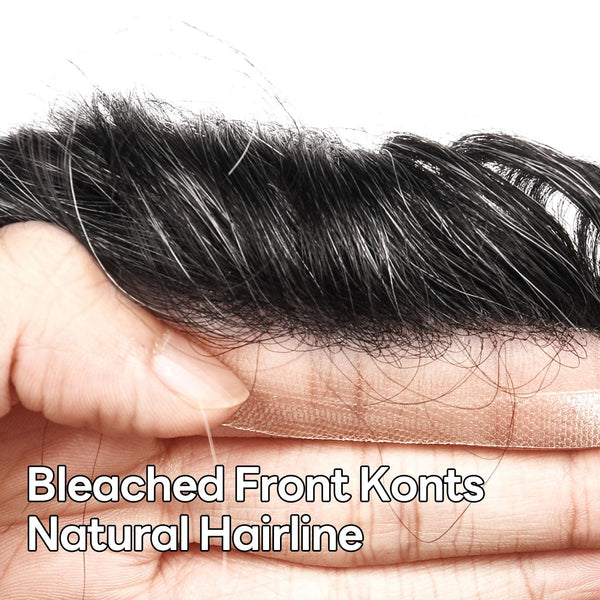Swiss Lace Toupee for Men Hairpiece European Humanhair Replacement System Lace Front Men Toupee BleachedKnot Hairpiece. (320# Dark Brown with 20% Grey, 6x8"-100% Light Med-Light Density)