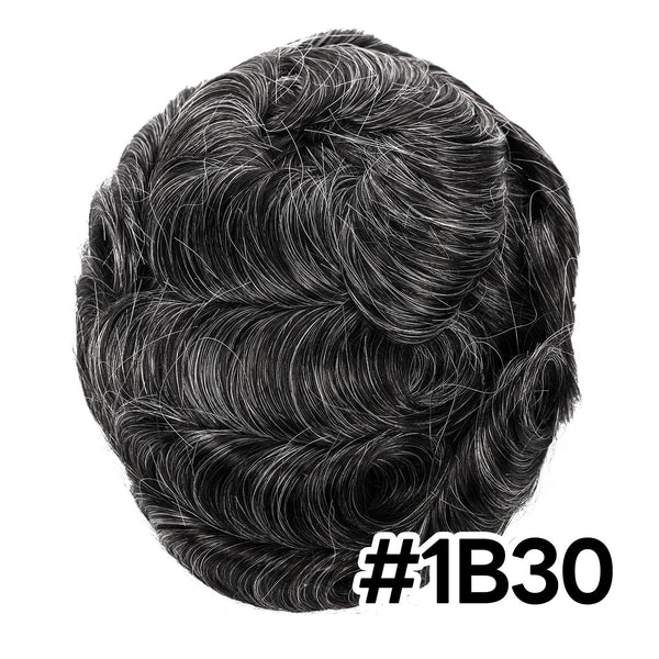 Menn toupee hårsystem menneskehår erstatning for menn 0,04 mm ultra tynn hud toupee for menn v-looped hårstykke (220# mørkest brun med 20% grå, 8x10 "-100% lys med-lys tetthet)