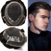 Toupee for menn hår erstatningssystem sveitsisk blonder menn toupee europeisk menneskehår hd blonder hårsystem poly hud pu rundt menn hårstykke. (Nr. 1 Jet Black, 7x9 "-100% Light Med-Light Density)