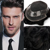 Toupee for menn hår erstatningssystem sveitsisk blonder menn toupee europeisk menneskehår hd blonder hårsystem poly hud pu rundt menn hårstykke. (Nr. 1 Jet Black, 7x9 "-100% Light Med-Light Density)