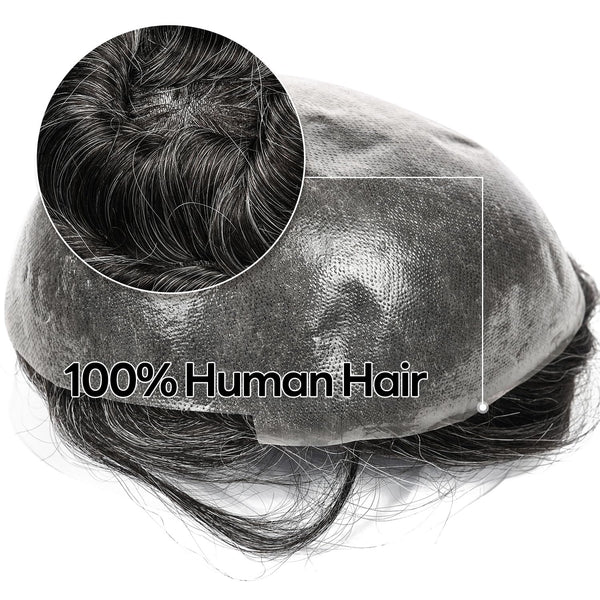 Menn toupee hårsystem menneskehår erstatning for menn 0,04 mm ultra tynn hud toupee for menn v-looped hårstykke (220# mørkest brun med 20% grå, 8x10 "-100% lys med-lys tetthet)